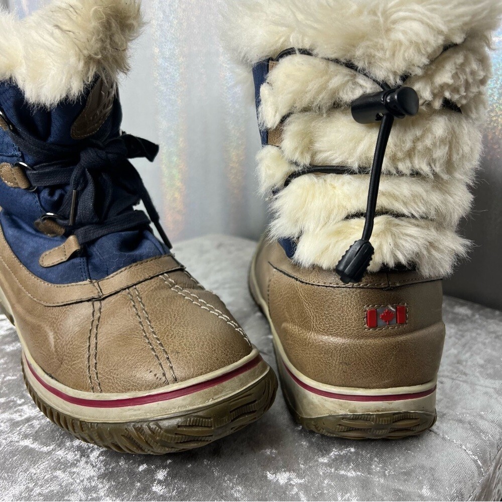 Pajar ice pick winter boots blue cream tan brown black furry fuzzy fur faux - Picture 4 of 12